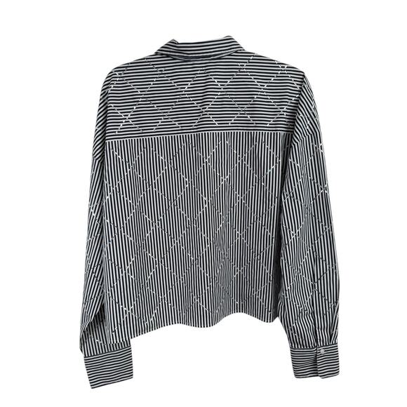 Express Boyfriend Portofino Blue Striped Button Front Blouse Career Womens XL - Picture 6 of 6